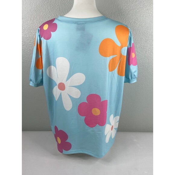 Flower Power Women XL Shirt Blue Multi Color Floral Pattern Casual NWT - Picture 5 of 9
